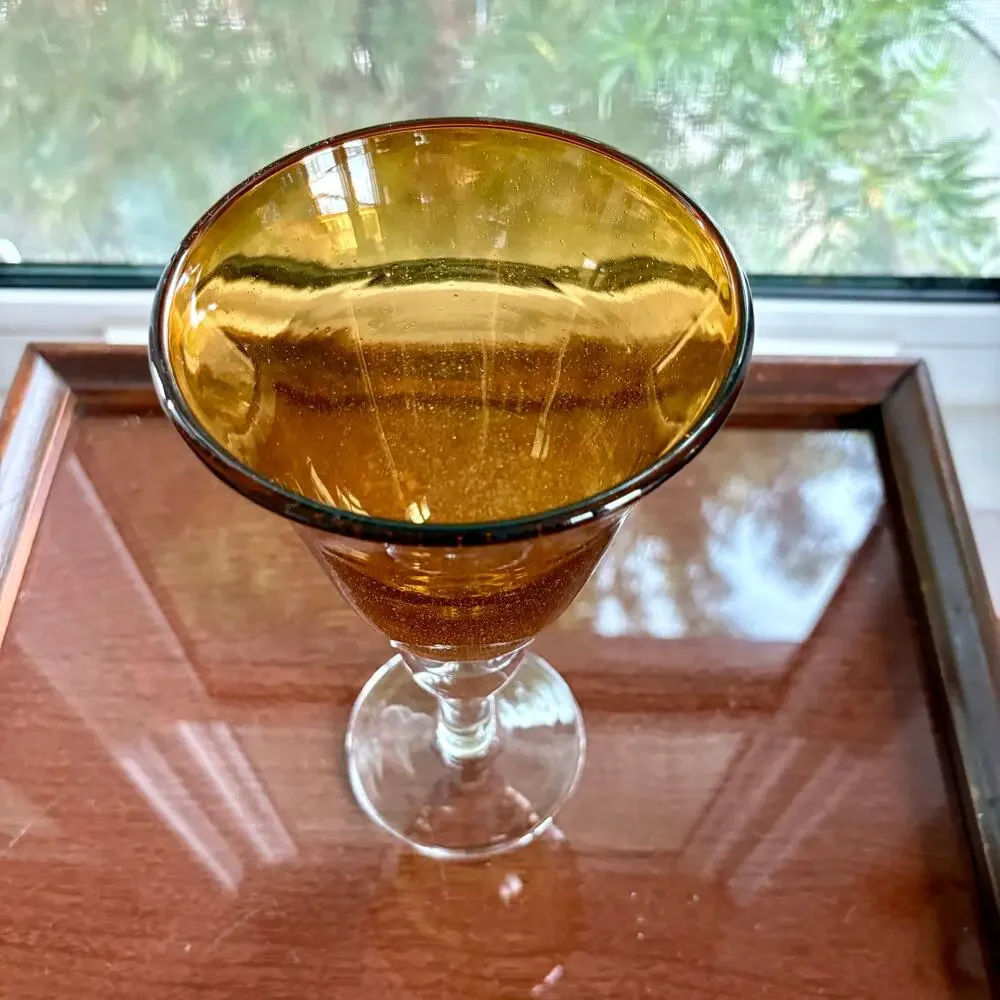 Set of 4 Artland Amber Bubble Glass Goblets 8.25” Tall Vintage Wine Glasses